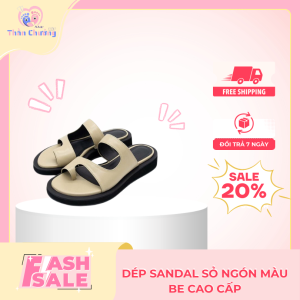 dép sandal xỏ ngón màu be cao cấp